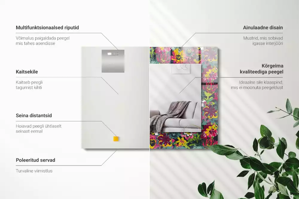 Miroir avec imprimé rectangulaire Motifs floraux colorés