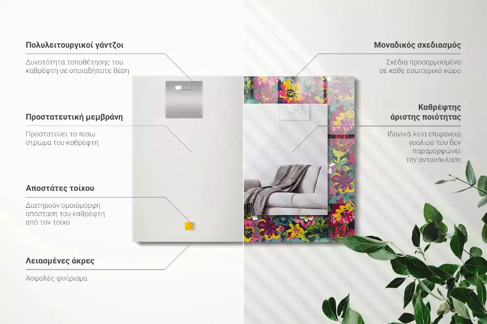 Miroir avec imprimé rectangulaire Motifs floraux colorés