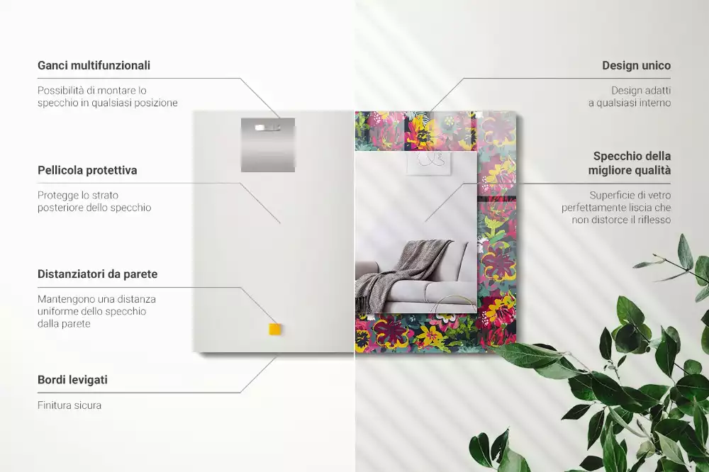 Miroir avec imprimé rectangulaire Motifs floraux colorés