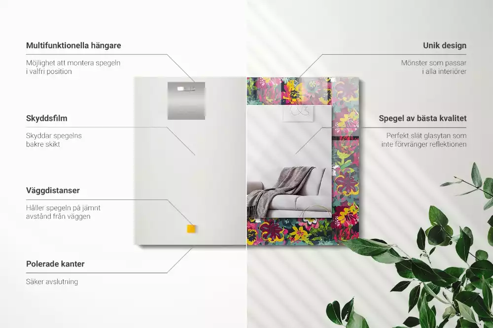 Miroir avec imprimé rectangulaire Motifs floraux colorés