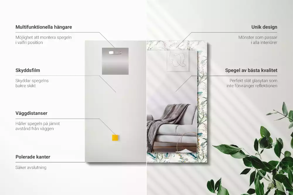 Miroir avec imprimé décoratif rectangulaire Motif floral aquarelle