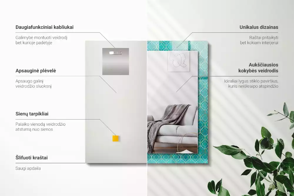 Miroir décoratif rectangulaire Motif géométrique vert