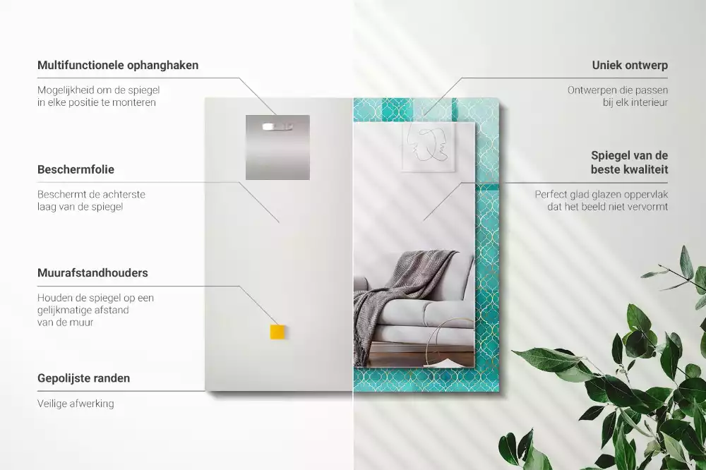 Miroir décoratif rectangulaire Motif géométrique vert