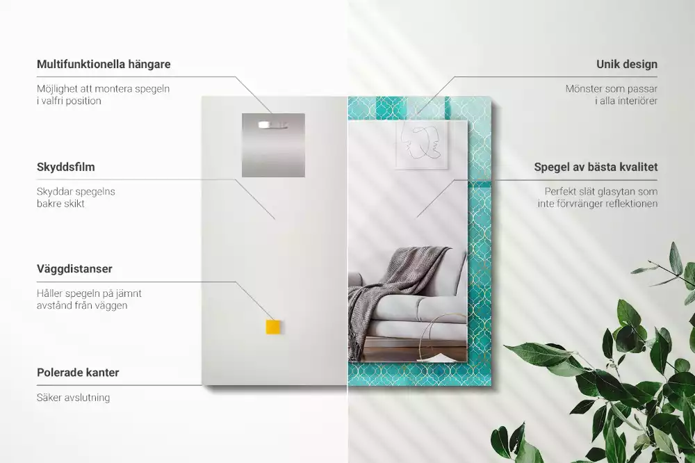 Miroir décoratif rectangulaire Motif géométrique vert