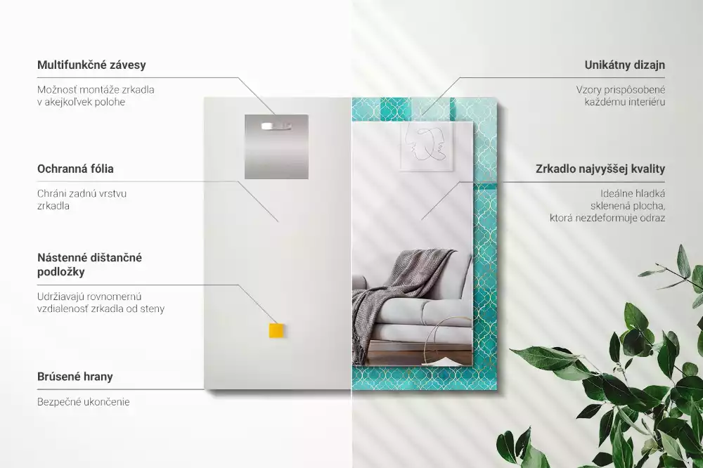 Miroir décoratif rectangulaire Motif géométrique vert