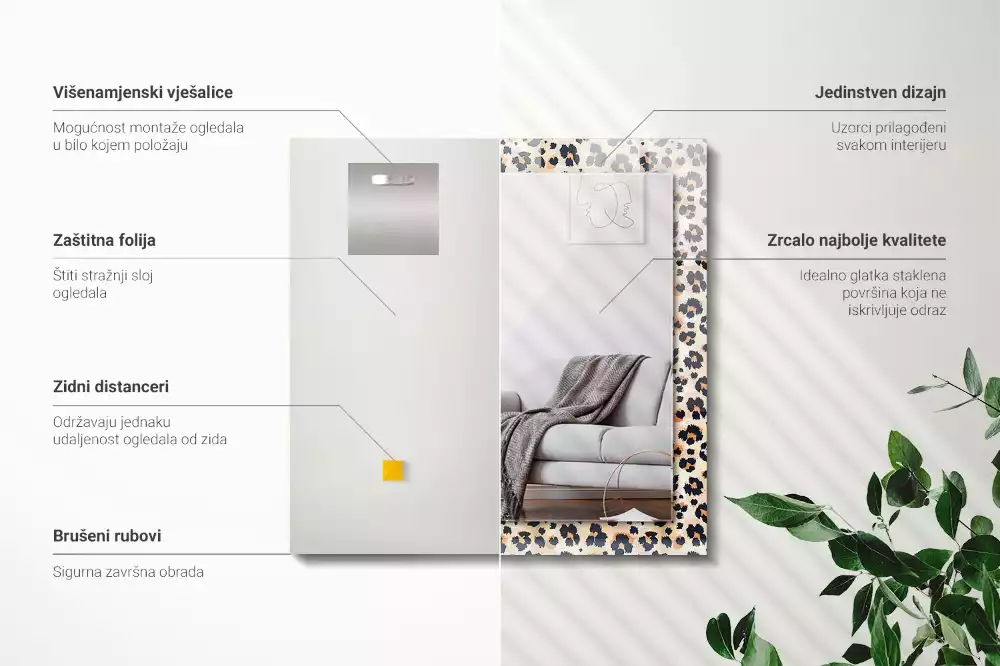 Miroir avec imprimé décoratif rectangulaire Motif léopard