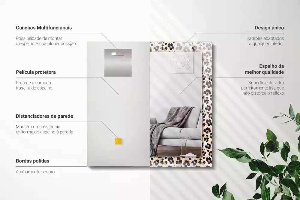 Miroir avec imprimé décoratif rectangulaire Motif léopard