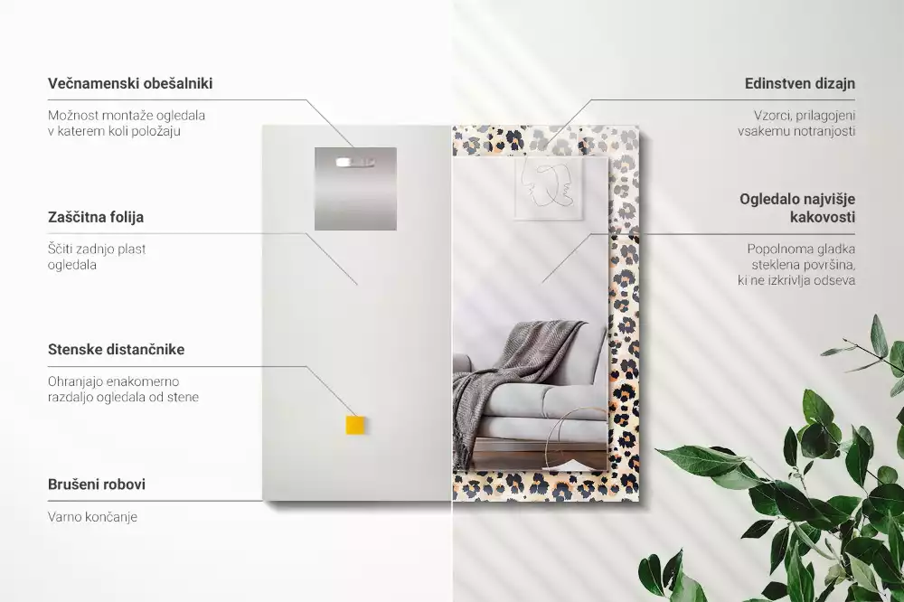 Miroir avec imprimé décoratif rectangulaire Motif léopard