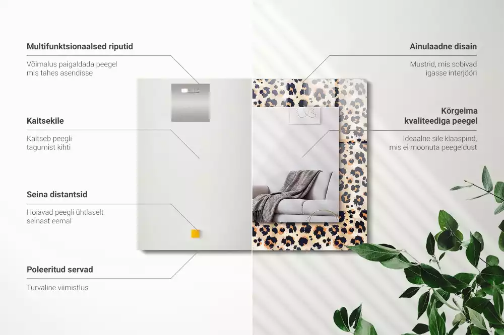 Miroir avec imprimé décoratif rectangulaire Motif léopard