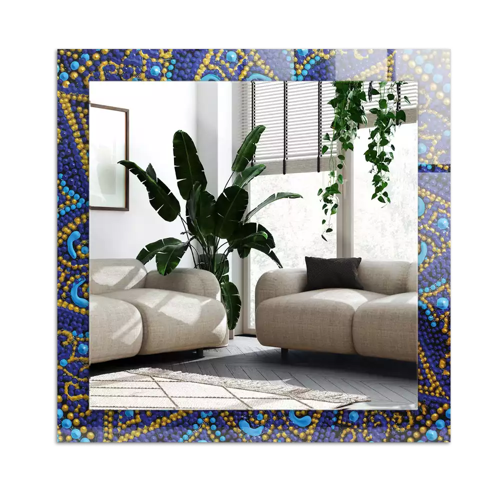 Miroir décoratif rectangulaire Mandala bleu en points