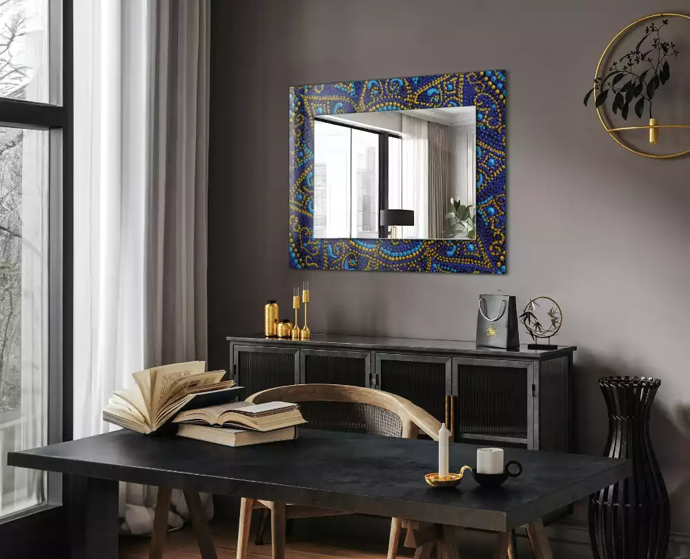 Miroir décoratif rectangulaire Mandala bleu en points