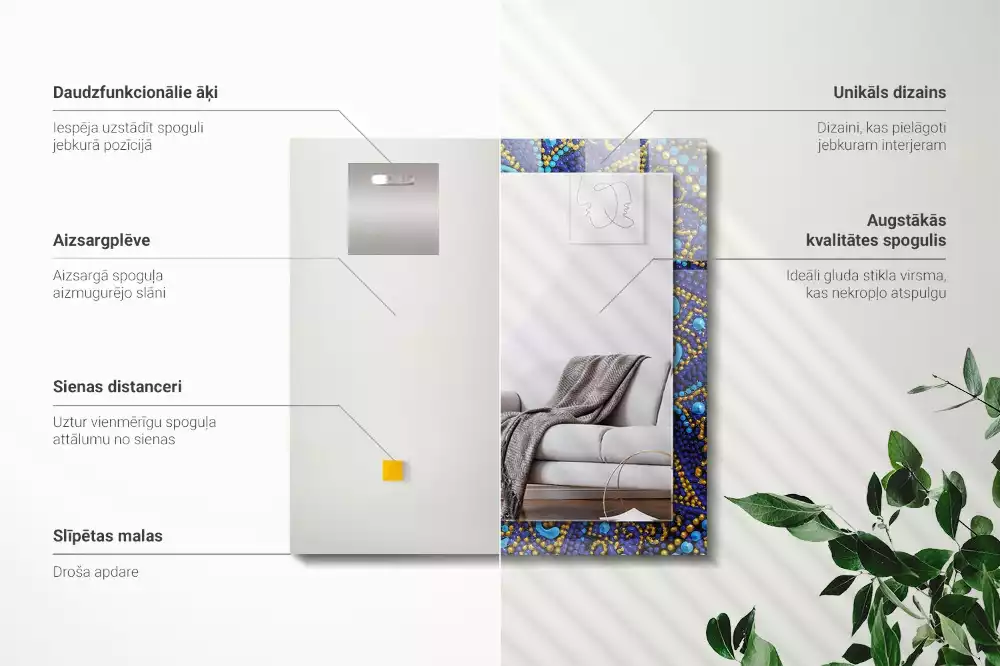 Miroir décoratif rectangulaire Mandala bleu en points