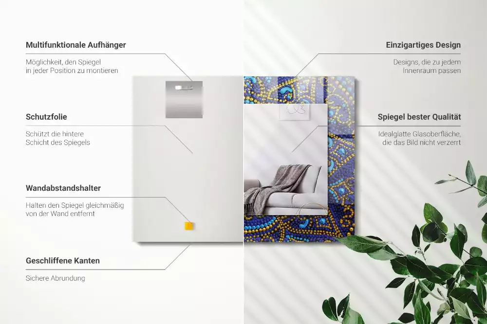 Miroir décoratif rectangulaire Mandala bleu en points