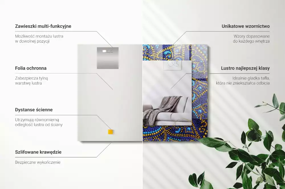 Miroir décoratif rectangulaire Mandala bleu en points