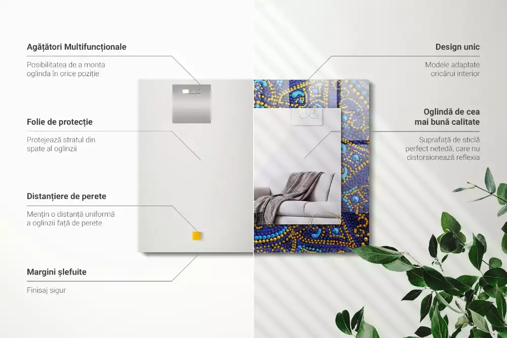 Miroir décoratif rectangulaire Mandala bleu en points