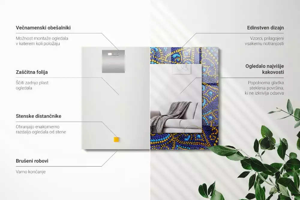 Miroir décoratif rectangulaire Mandala bleu en points