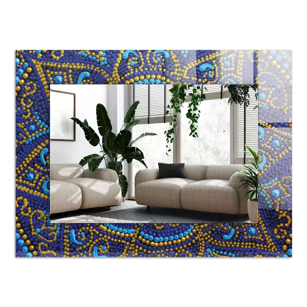 Miroir décoratif rectangulaire Mandala bleu en points