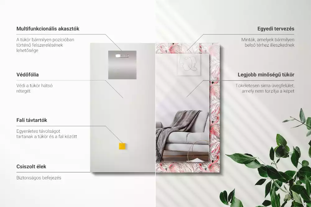 Miroir avec imprimé rectangulaire Flamants roses