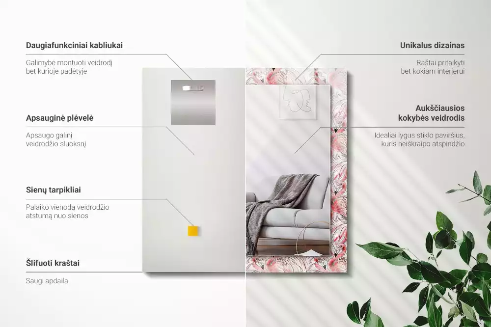 Miroir avec imprimé rectangulaire Flamants roses