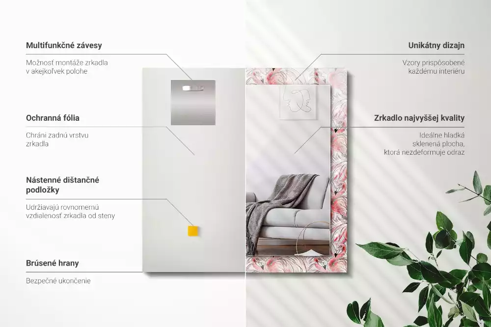 Miroir avec imprimé rectangulaire Flamants roses