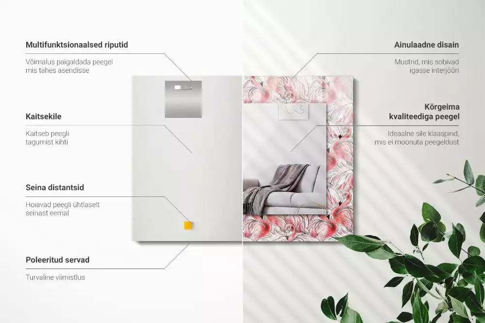 Miroir avec imprimé rectangulaire Flamants roses