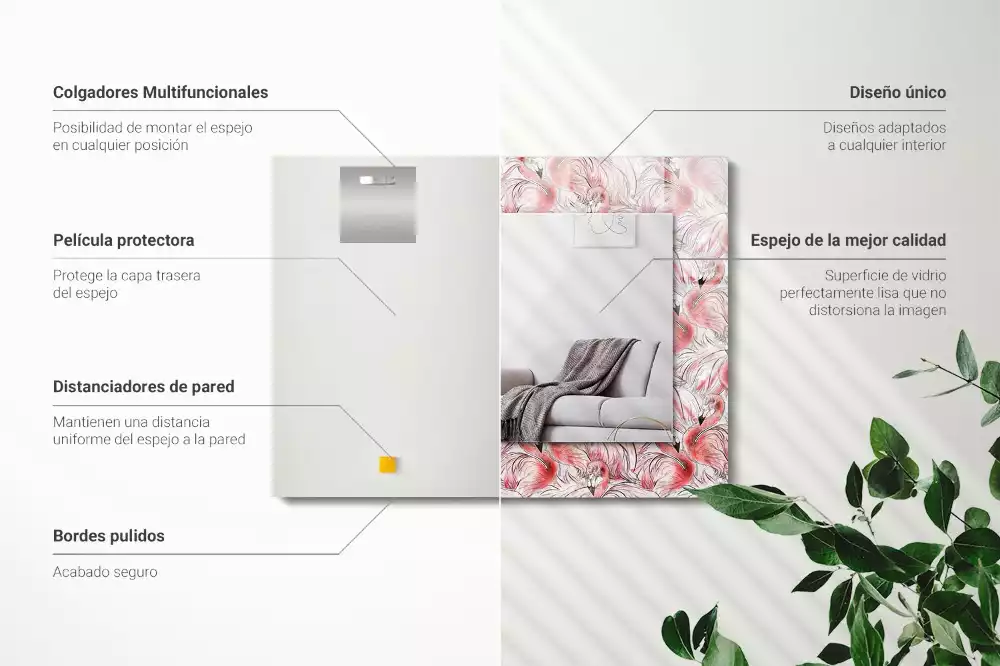 Miroir avec imprimé rectangulaire Flamants roses