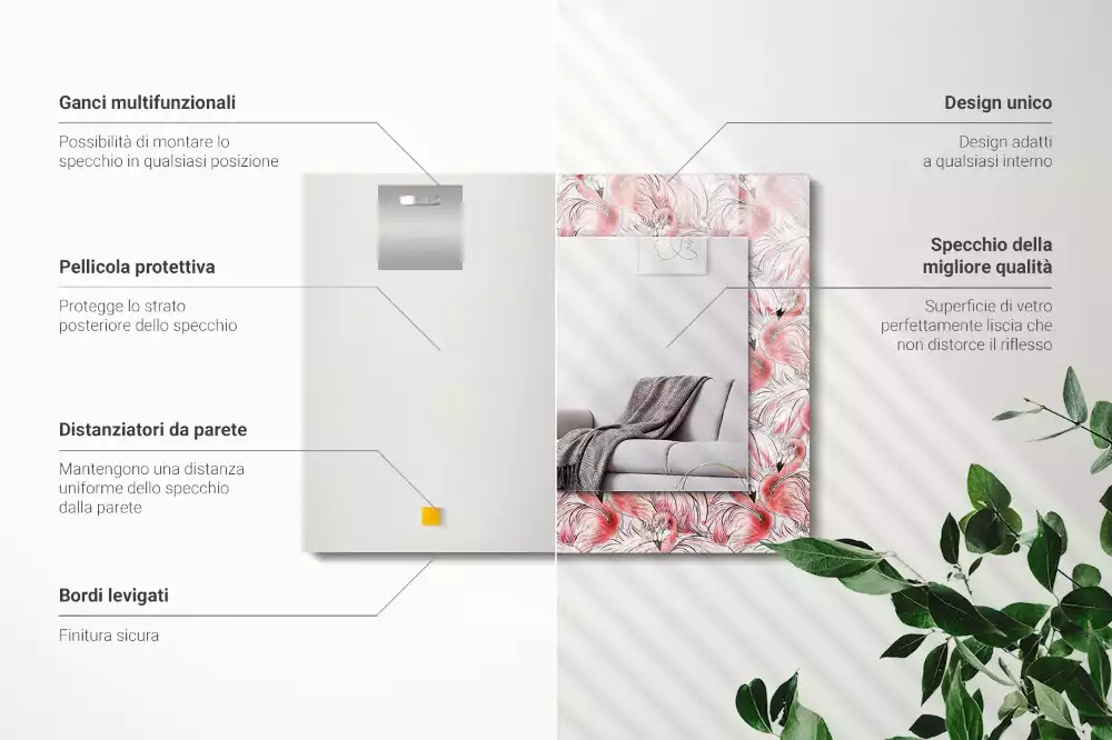 Miroir avec imprimé rectangulaire Flamants roses