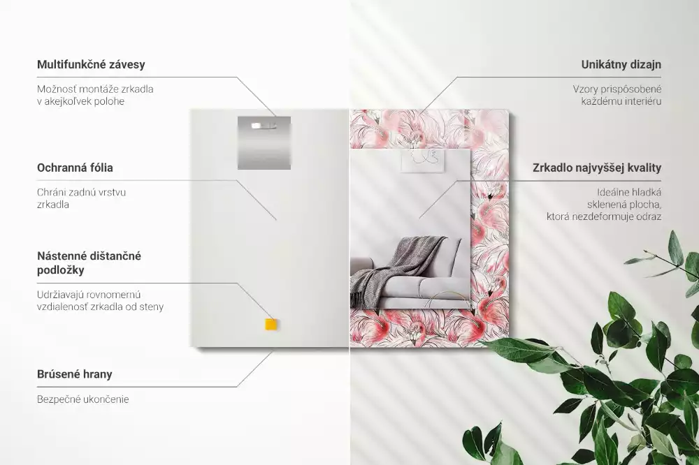 Miroir avec imprimé rectangulaire Flamants roses