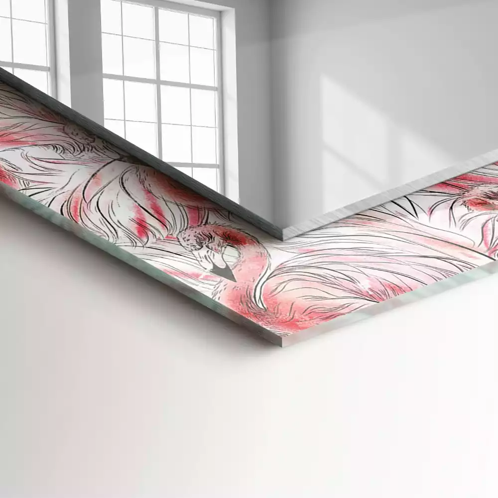 Miroir avec imprimé rectangulaire Flamants roses