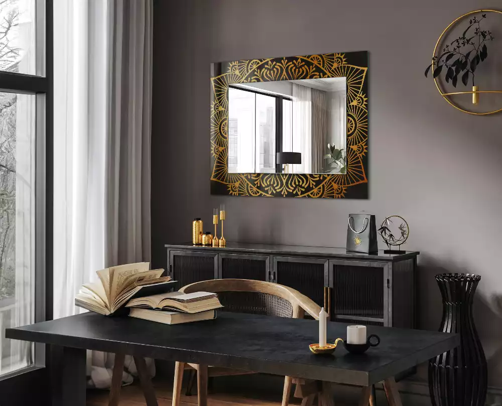 Miroir avec imprimé décoratif rectangulaire Motif mandala