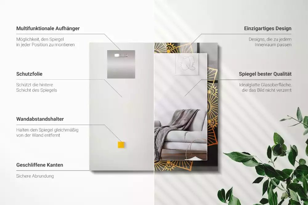 Miroir avec imprimé décoratif rectangulaire Motif mandala