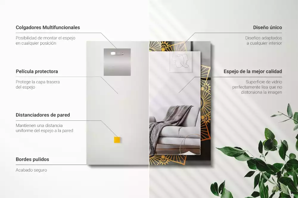 Miroir avec imprimé décoratif rectangulaire Motif mandala