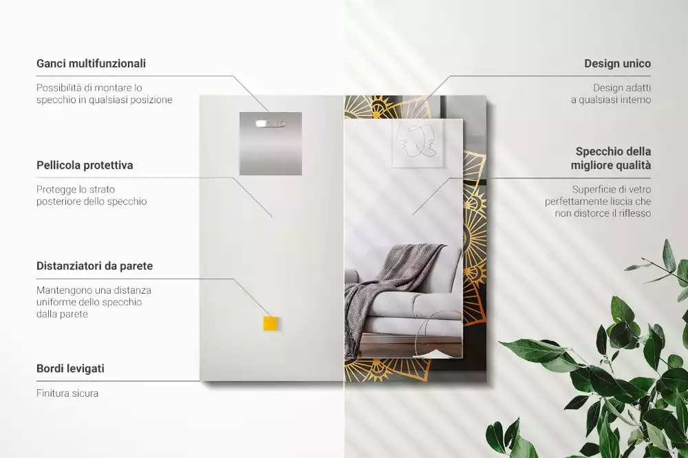 Miroir avec imprimé décoratif rectangulaire Motif mandala