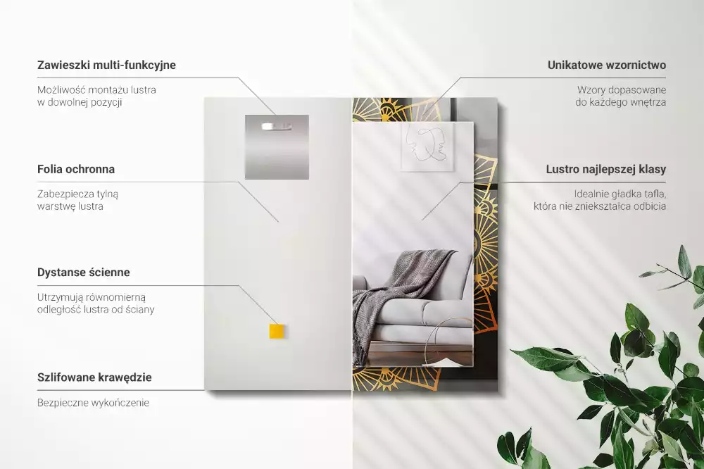 Miroir avec imprimé décoratif rectangulaire Motif mandala