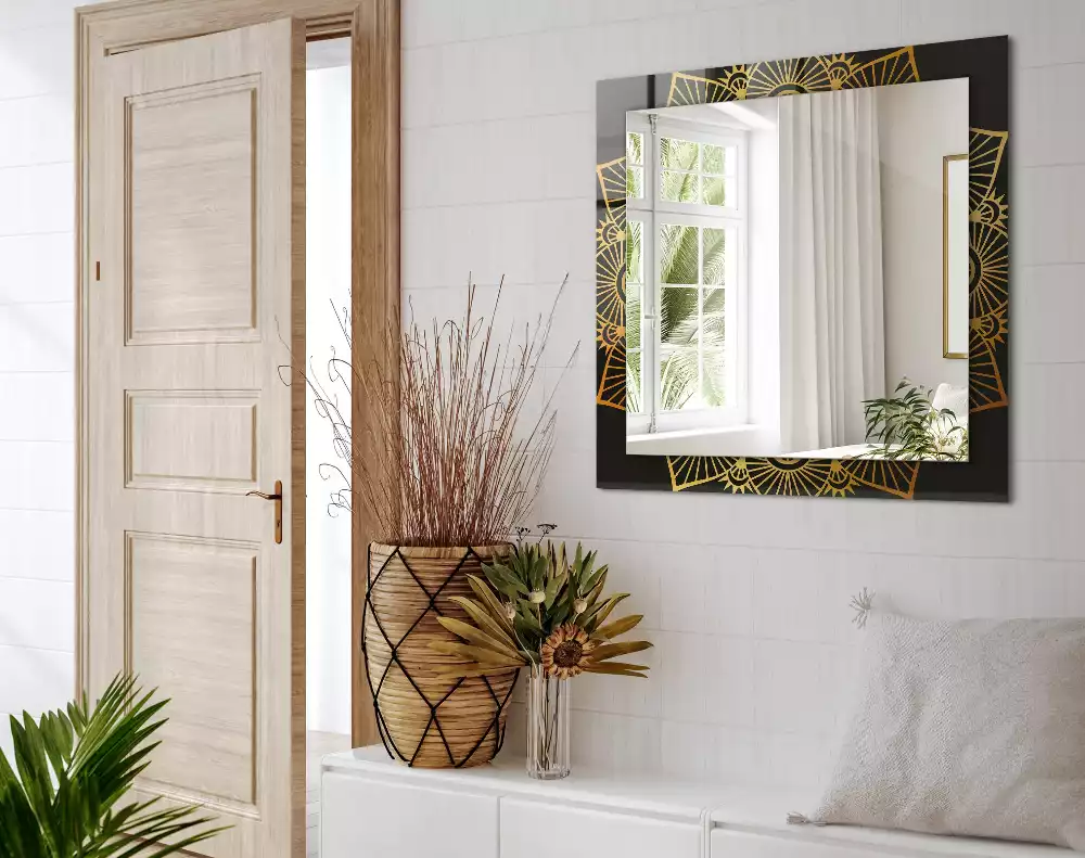 Miroir avec imprimé décoratif rectangulaire Motif mandala