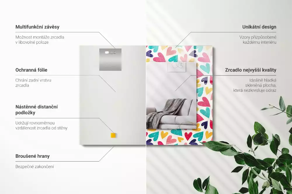 Miroir décoratif rectangulaire Motif cœurs colorés