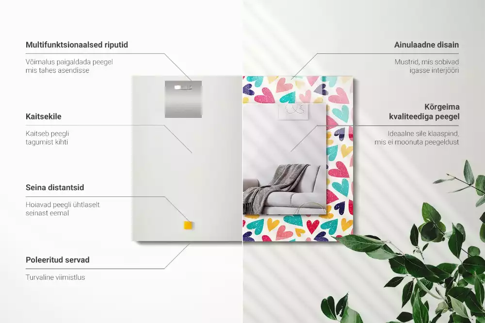 Miroir décoratif rectangulaire Motif cœurs colorés