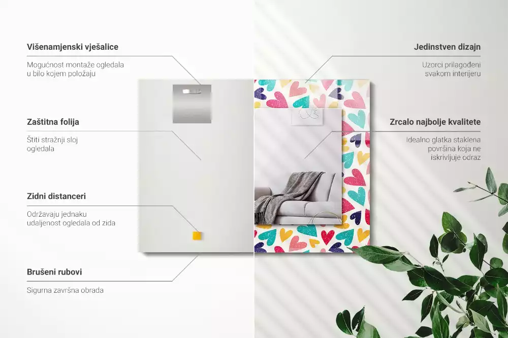 Miroir décoratif rectangulaire Motif cœurs colorés