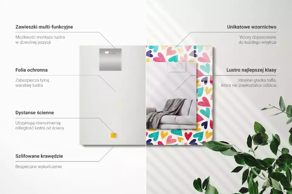 Miroir décoratif rectangulaire Motif cœurs colorés