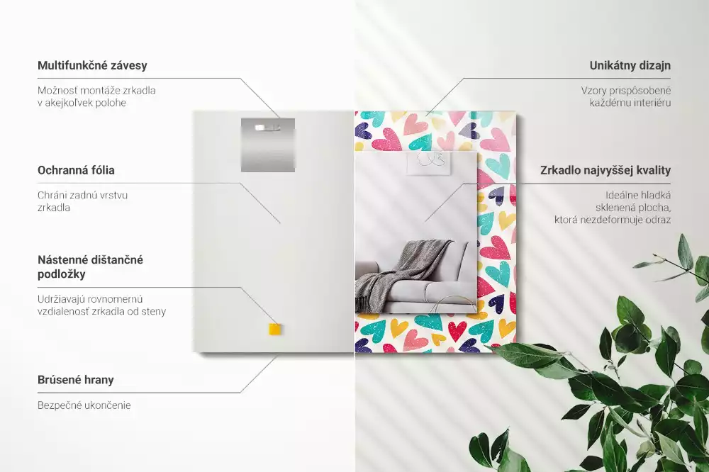 Miroir décoratif rectangulaire Motif cœurs colorés