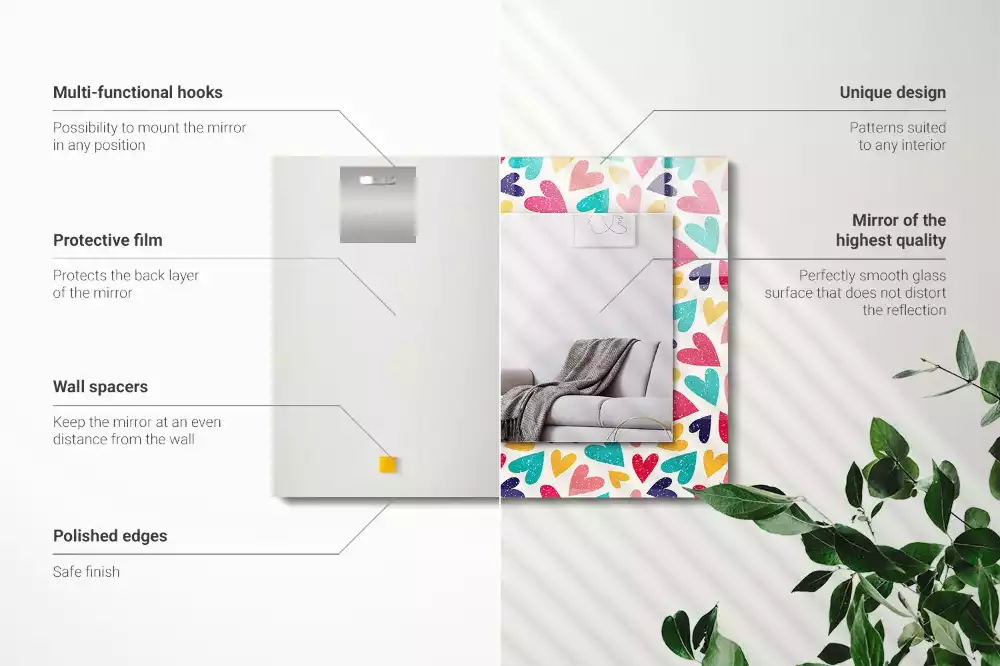 Miroir décoratif rectangulaire Motif cœurs colorés