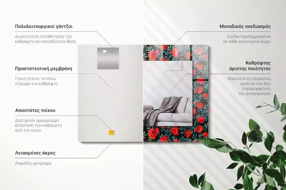 Miroir avec imprimé rectangulaire Coquelicots fleurs