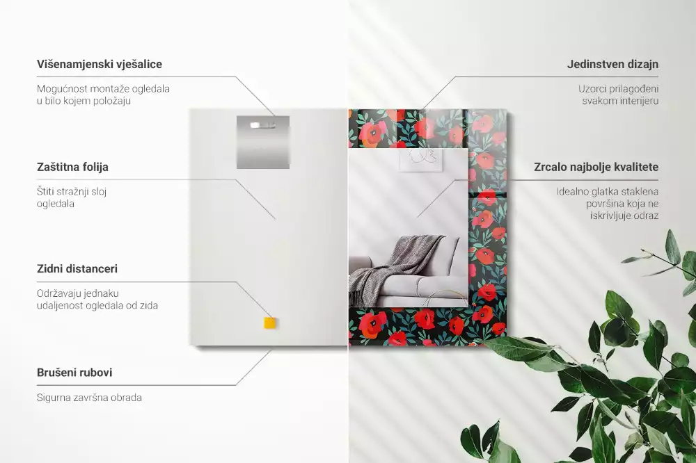 Miroir avec imprimé rectangulaire Coquelicots fleurs