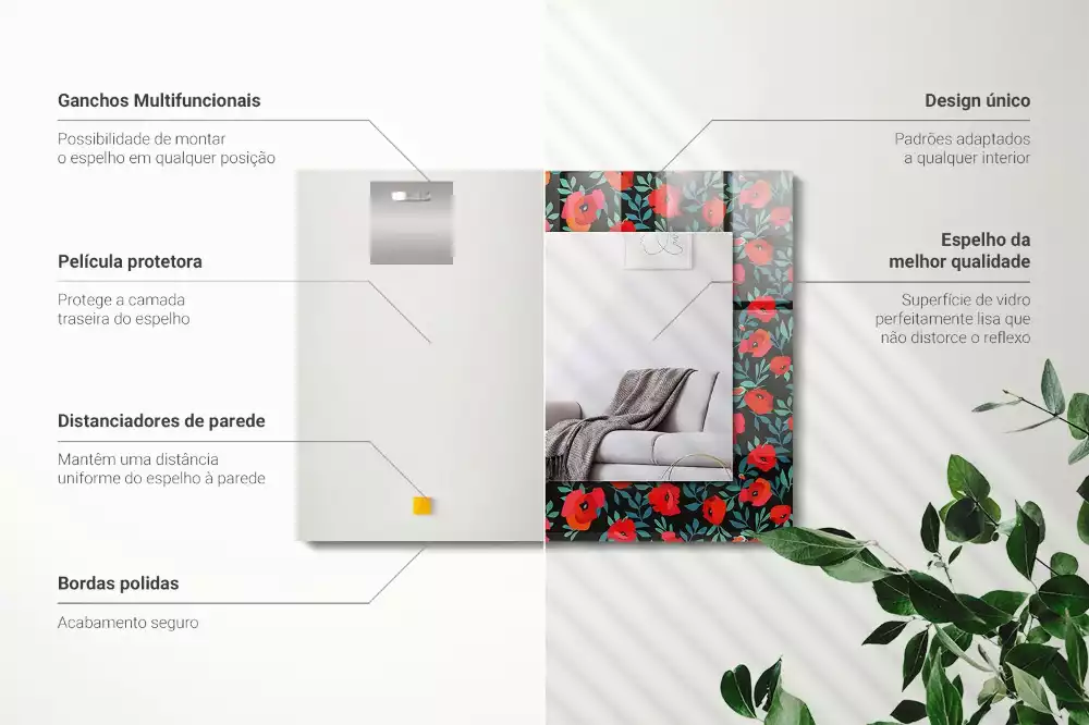 Miroir avec imprimé rectangulaire Coquelicots fleurs