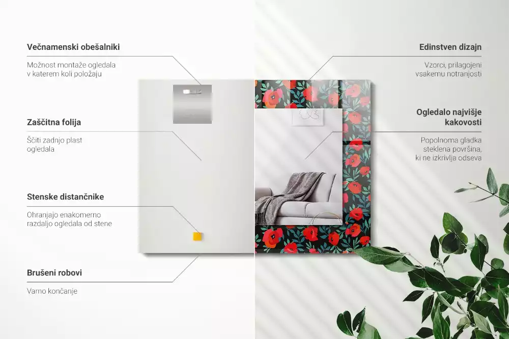 Miroir avec imprimé rectangulaire Coquelicots fleurs