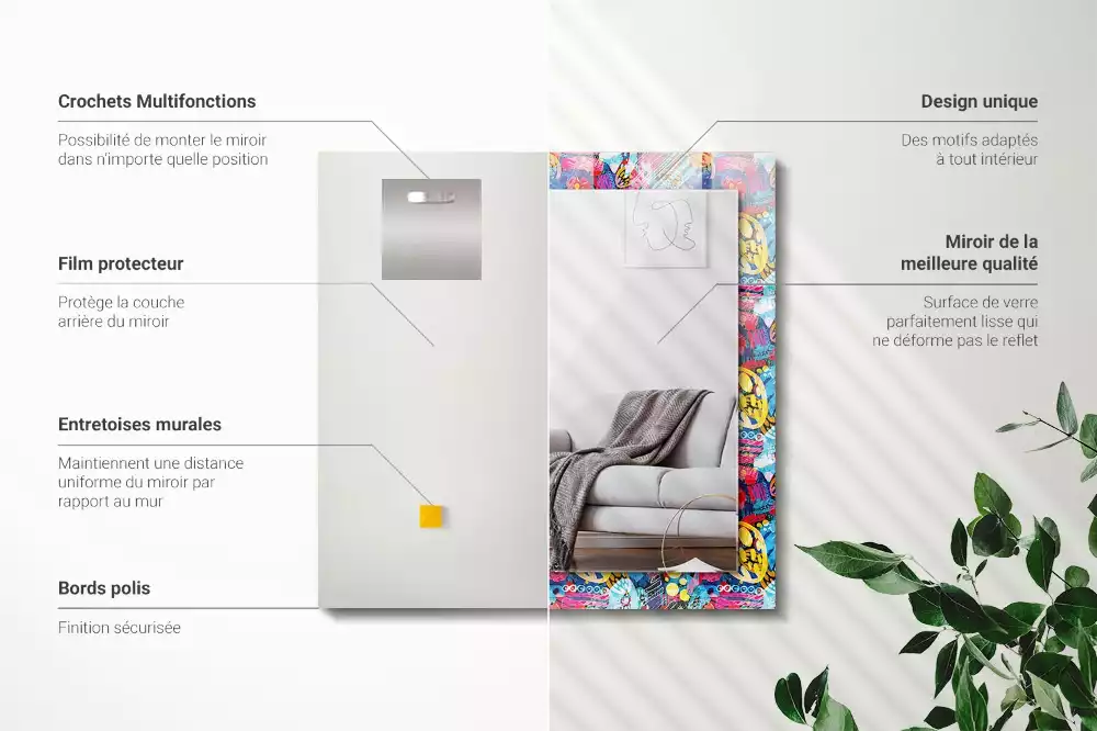 Miroir avec imprimé rectangulaire Motif abstrait coloré