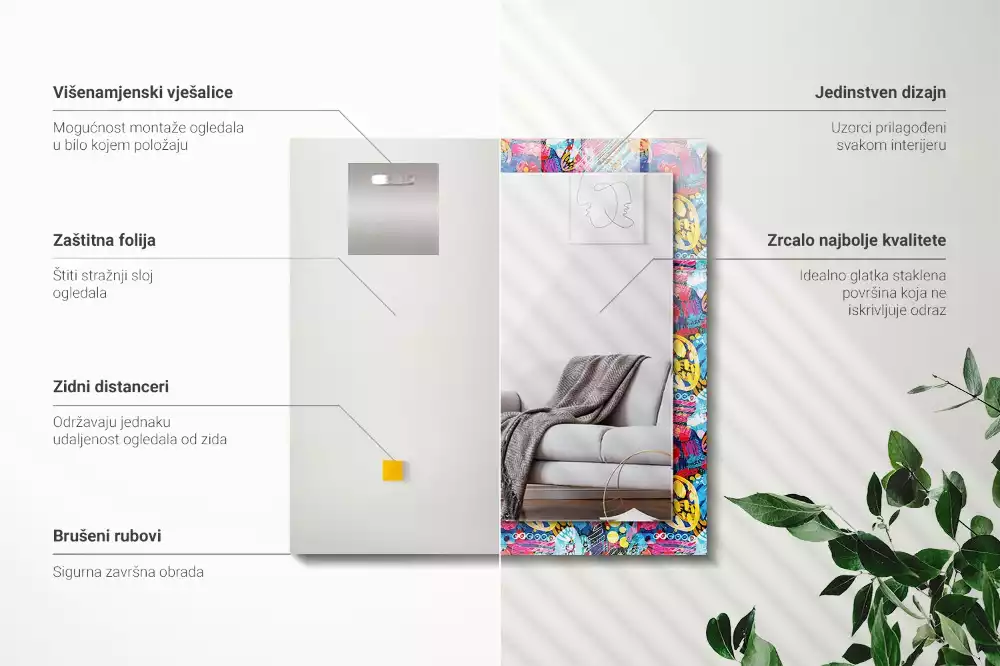 Miroir avec imprimé rectangulaire Motif abstrait coloré