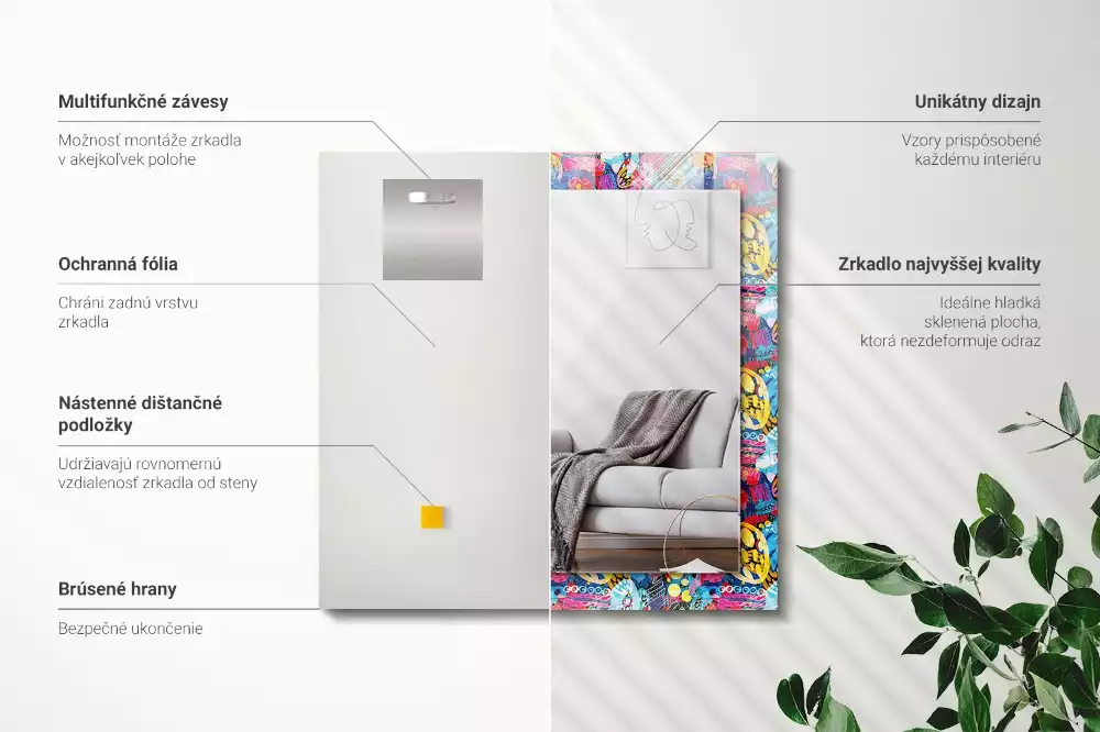 Miroir avec imprimé rectangulaire Motif abstrait coloré