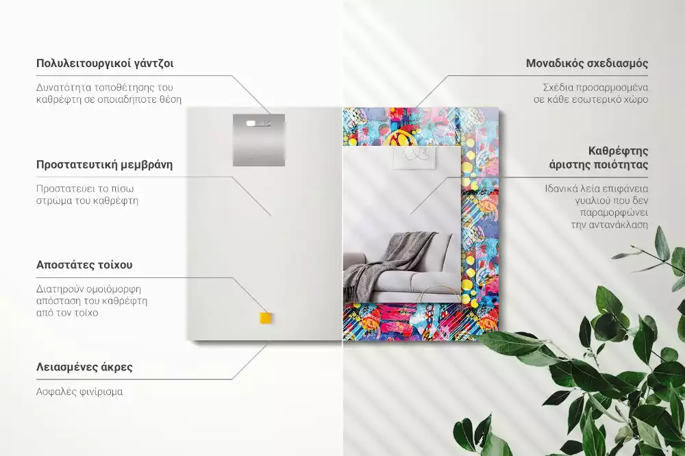 Miroir avec imprimé rectangulaire Motif abstrait coloré