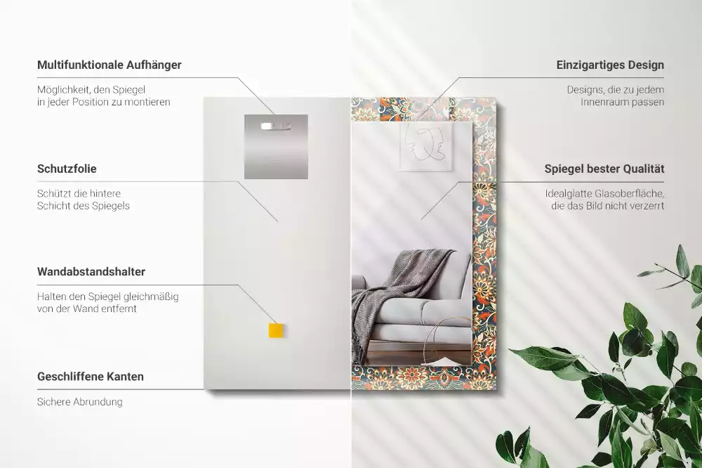 Miroir décoratif rectangulaire Motif floral tapisserie